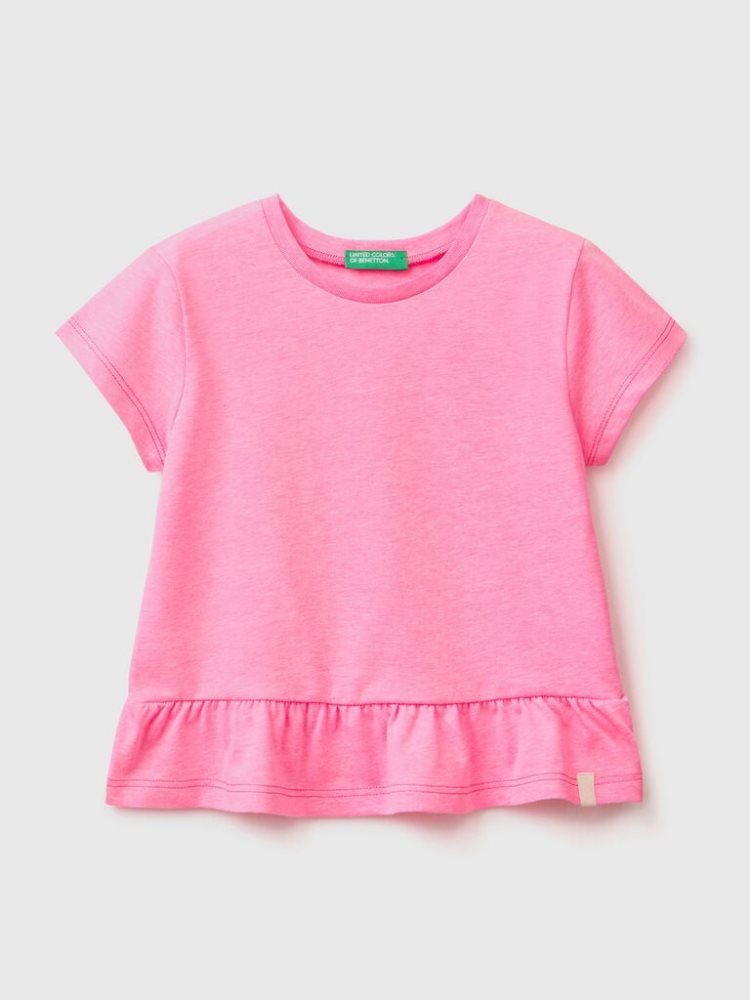 Benetton Recycled Fabric Ruffles Short Sleeve T-shirts Kinderen Roze | BE715054