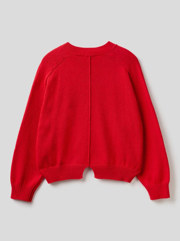 Benetton Recycled Katoenen Blend V-neck Sweaters Dames Rood | BE919643