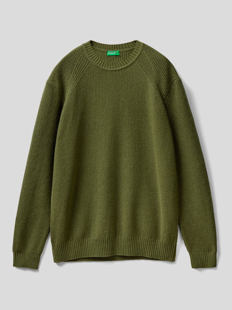 Benetton Recycled Wol Blend Crew Neck Sweaters Heren Groen | BE796101