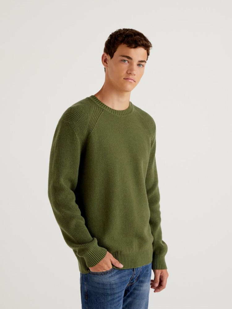 Benetton Recycled Wol Blend Crew Neck Sweaters Heren Groen | BE796101