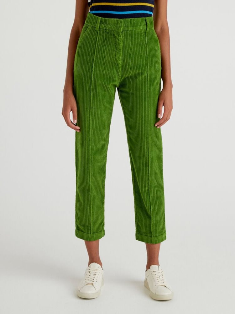 Benetton Regular Fit Velvet Broek Dames Olijfgroen Groen | BE539652