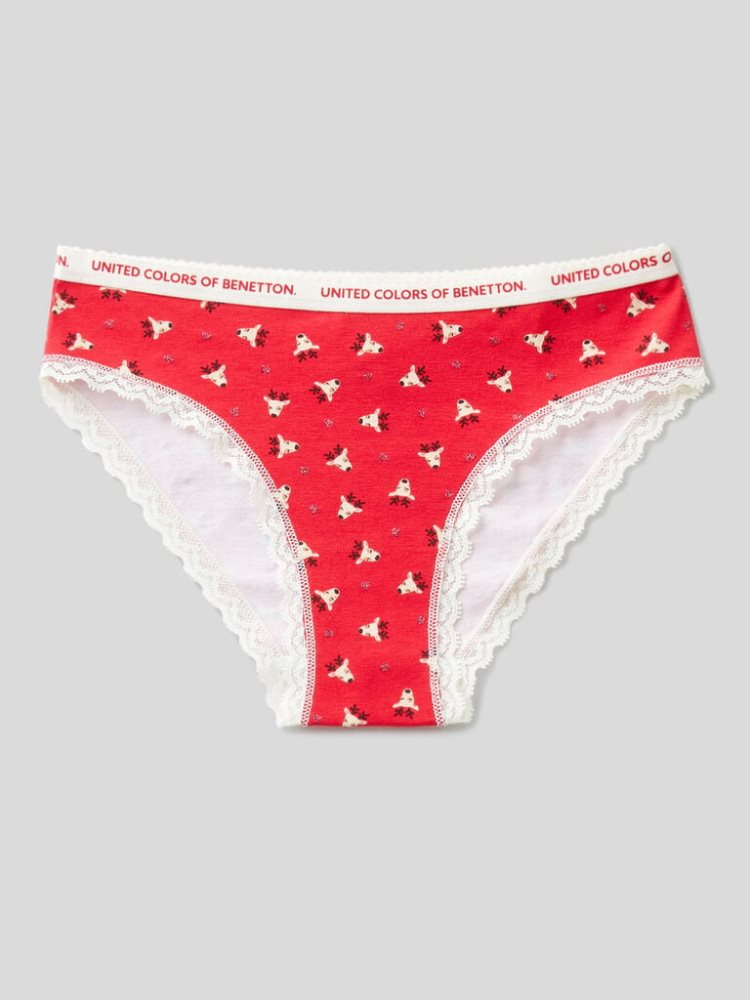 Benetton Reindeer Print Slips Kinderen Rood | BE324349