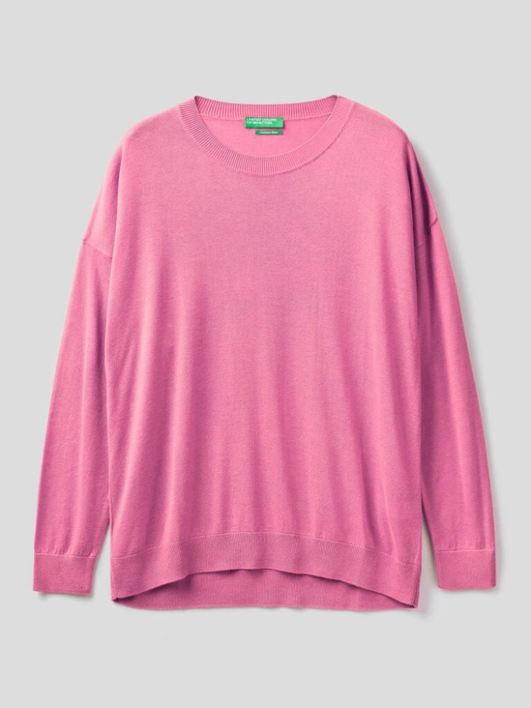 Benetton Relaxed Boxy Fit Crew Neck Sweaters Dames Roze | BE271264