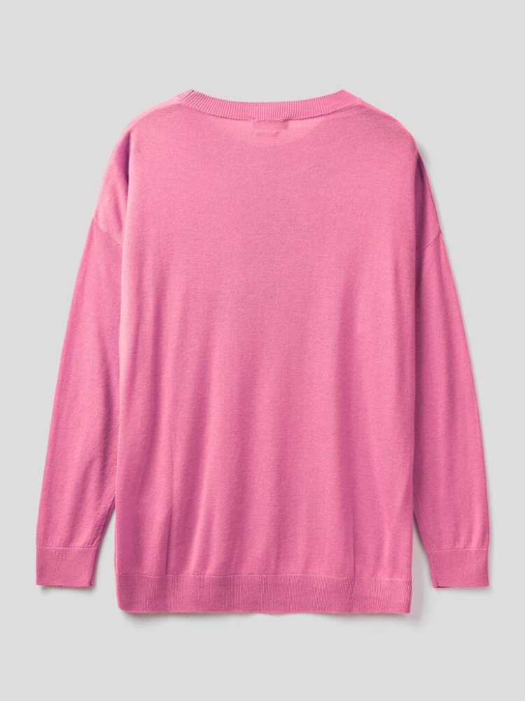 Benetton Relaxed Boxy Fit Crew Neck Sweaters Dames Roze | BE271264