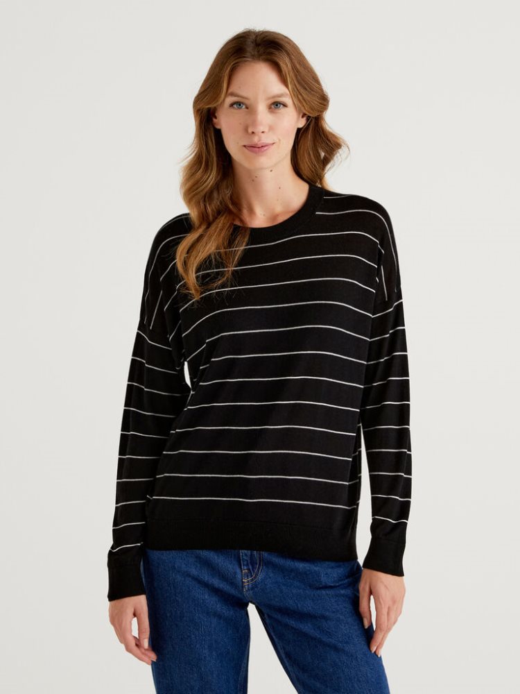 Benetton Relaxed Boxy Fit Crew Neck Sweaters Dames Wit | BE370462