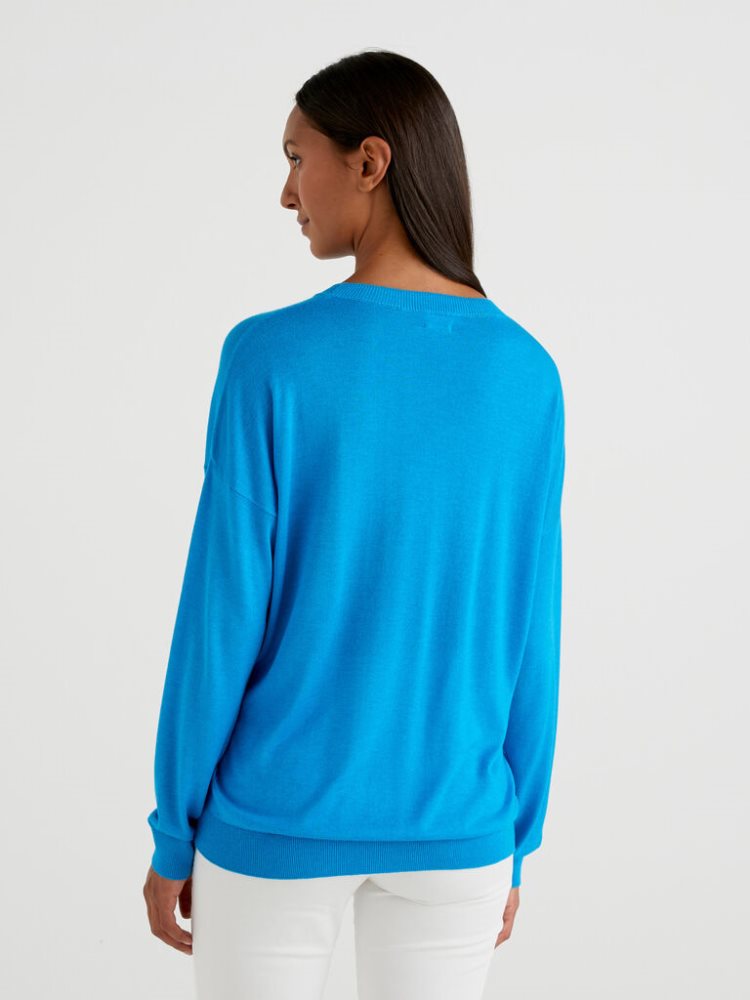 Benetton Relaxed Boxy Fit Crew Neck Sweaters Dames Turquoise | BE887332