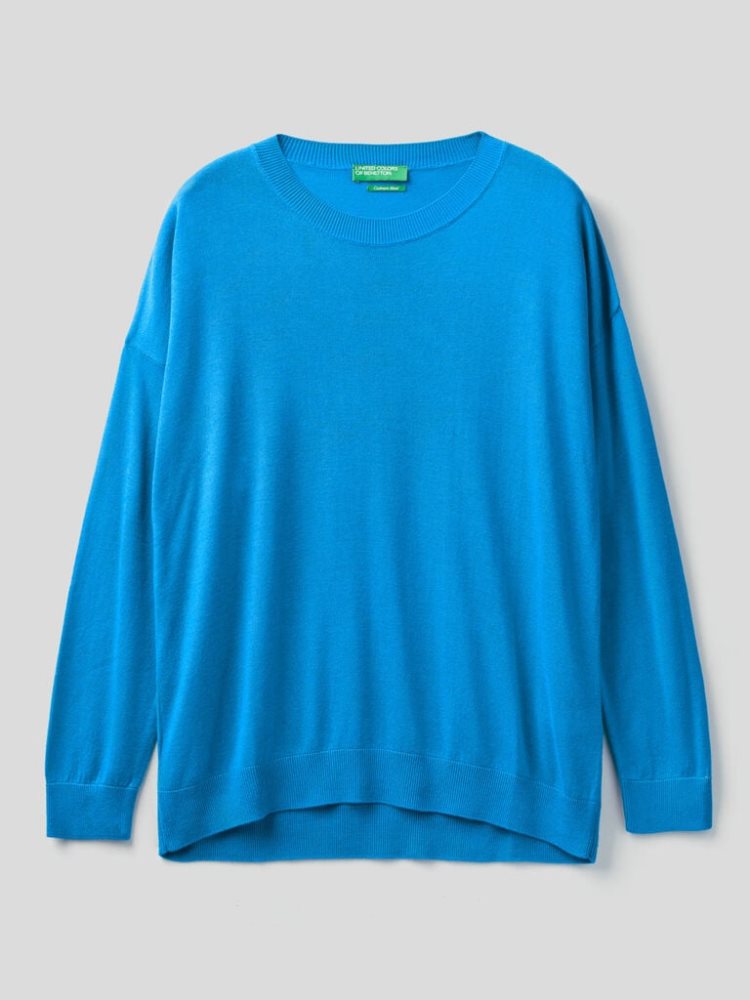 Benetton Relaxed Boxy Fit Crew Neck Sweaters Dames Turquoise | BE887332