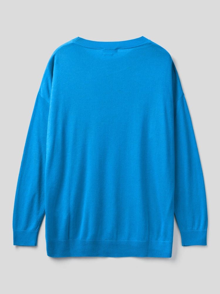 Benetton Relaxed Boxy Fit Crew Neck Sweaters Dames Turquoise | BE887332