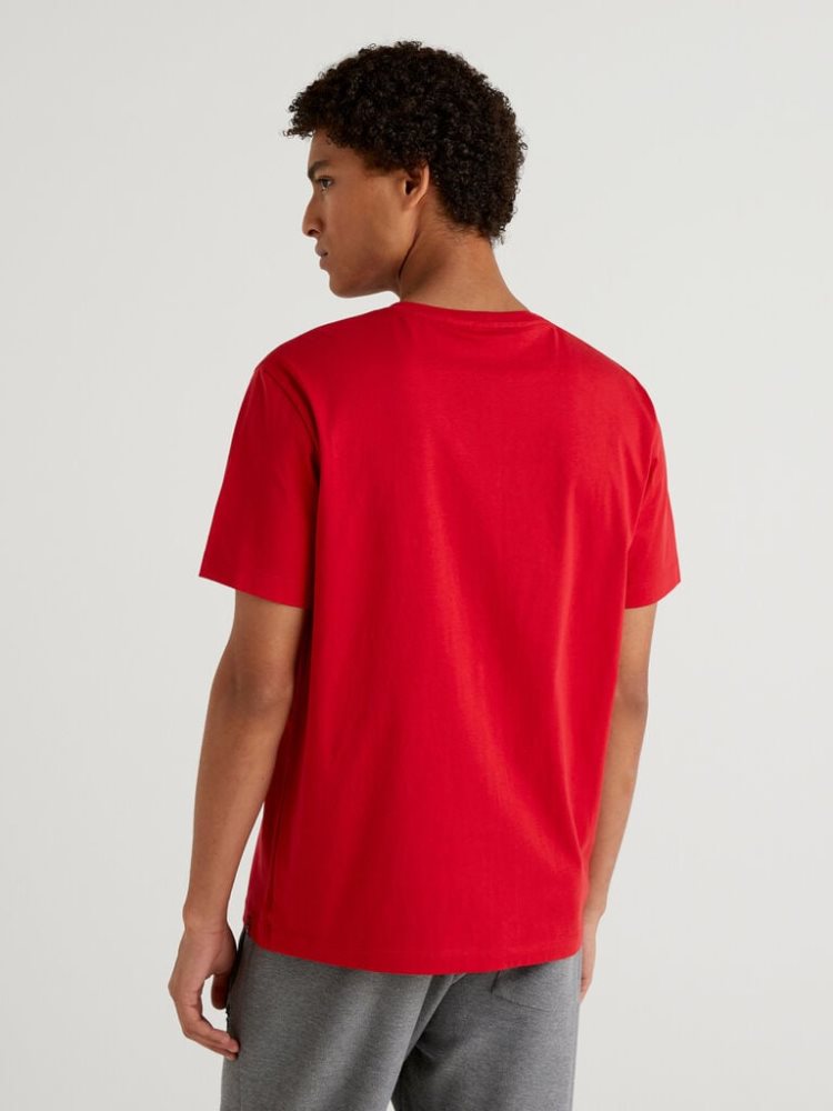 Benetton Relaxed Fit Embroidery Short Sleeve T-shirts Heren Rood | BE821245