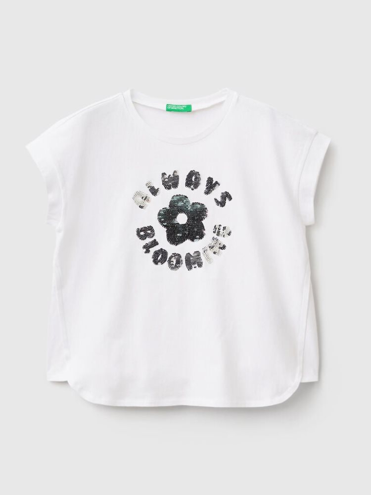 Benetton Reversible Sequins Short Sleeve T-shirts Kinderen Wit | BE032558