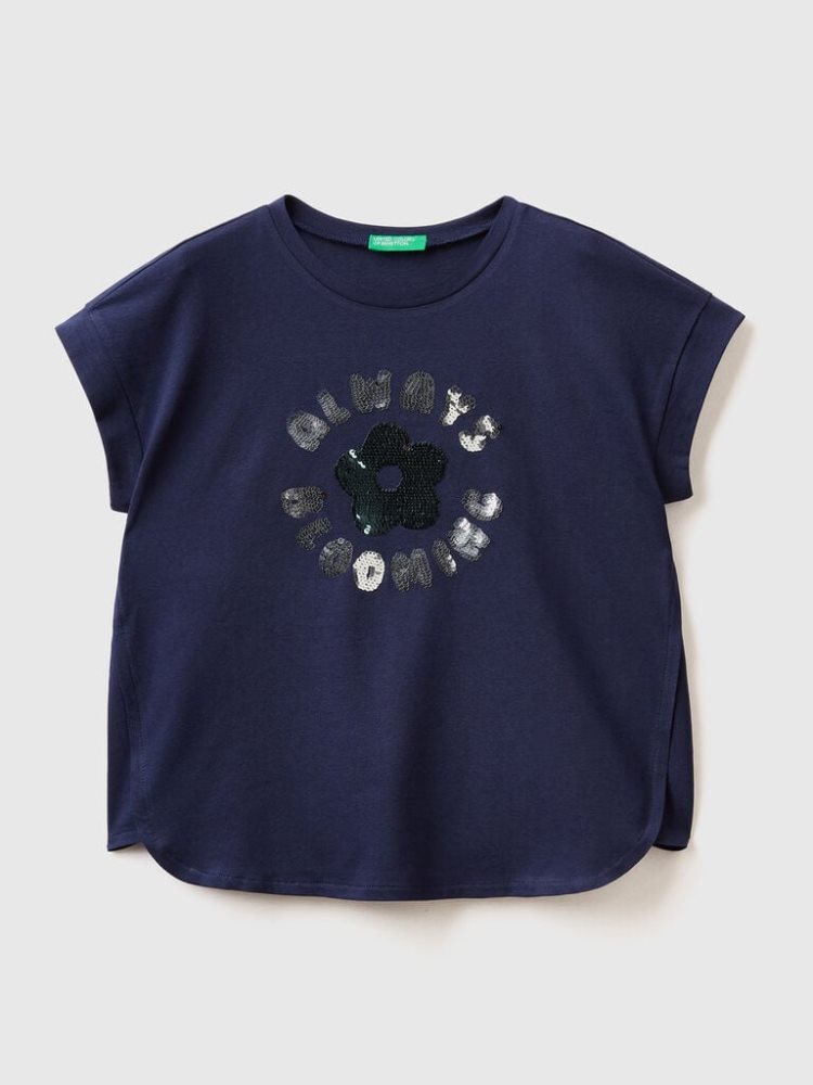 Benetton Reversible Sequins Short Sleeve T-shirts Kinderen Donkerblauw | BE862372