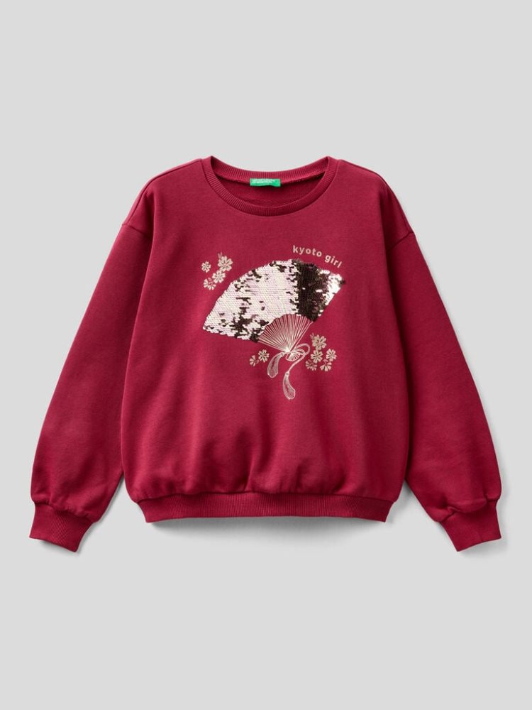 Benetton Reversible Sequins Sweatshirt Kinderen Bordeaux | BE462292