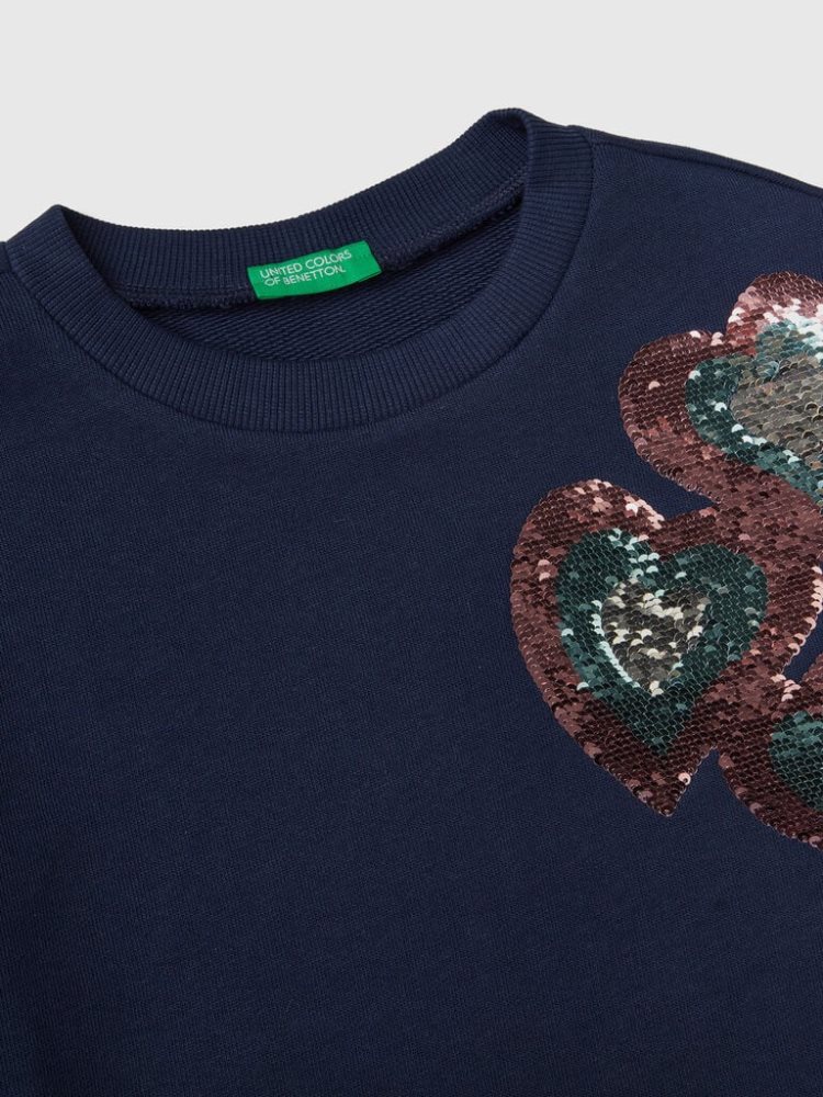 Benetton Reversible Sequins Sweatshirt Kinderen Donkerblauw | BE971619