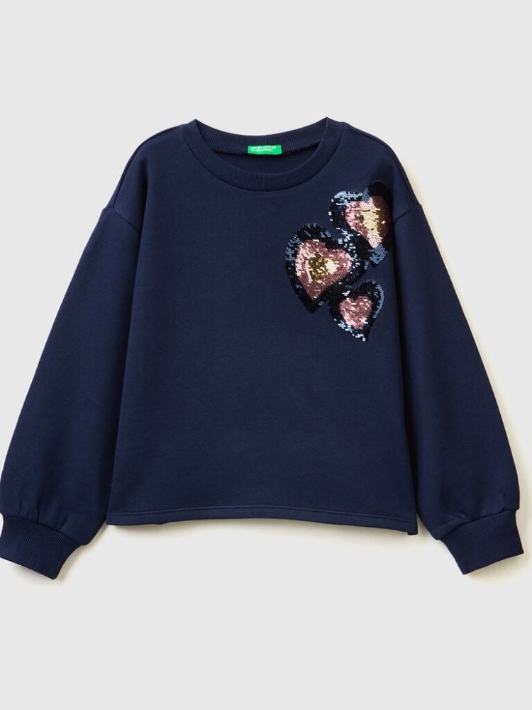 Benetton Reversible Sequins Sweatshirt Kinderen Donkerblauw | BE971619