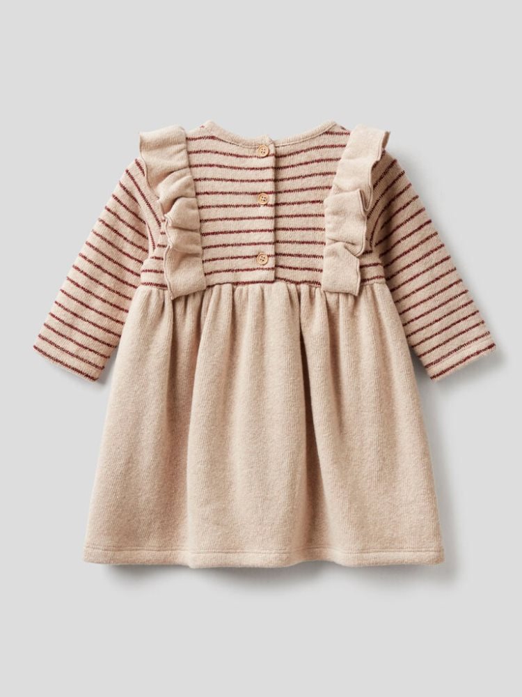 Benetton Rouches And Lurex Jurken Kinderen Beige | BE414218