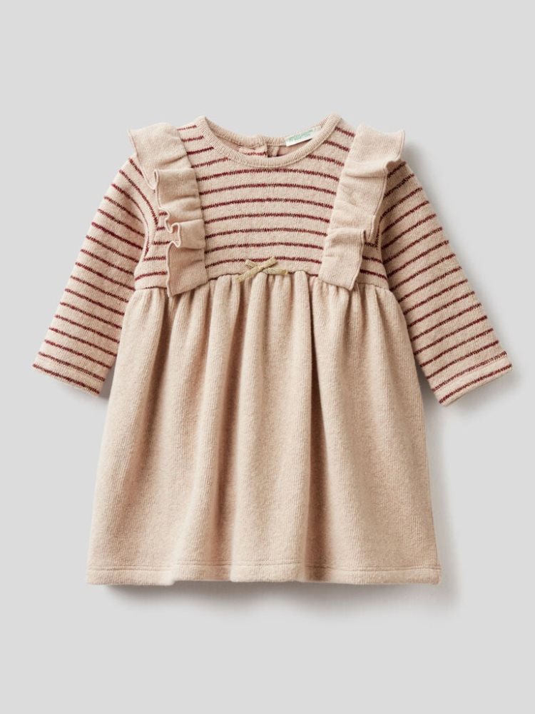 Benetton Rouches And Lurex Jurken Kinderen Beige | BE414218