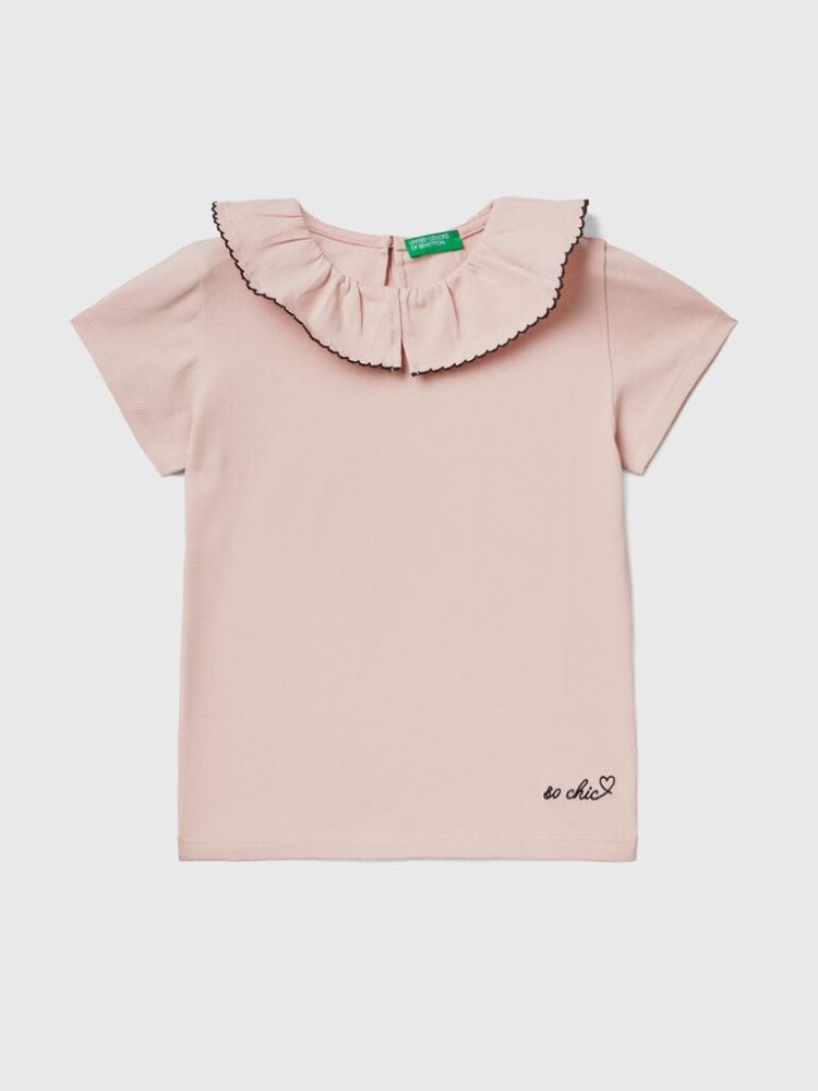 Benetton Ruffle Collar Short Sleeve T-shirts Kinderen Roze | BE102162