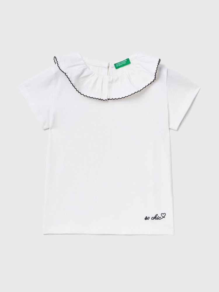 Benetton Ruffle Collar Short Sleeve T-shirts Kinderen Wit | BE355030