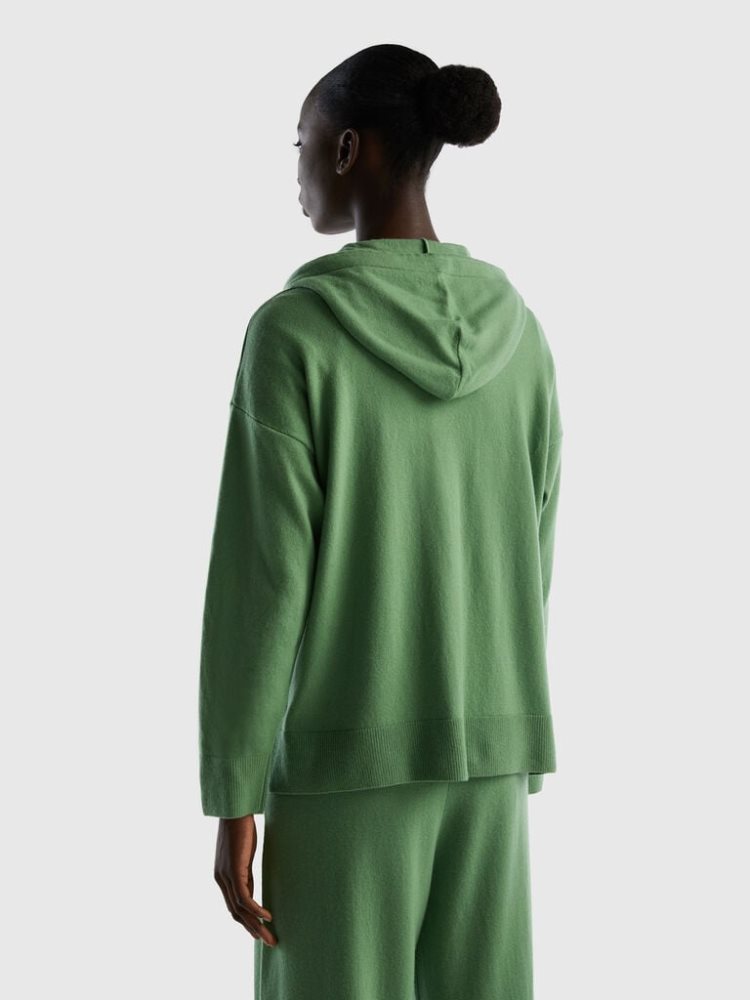 Benetton Sage Green Cashmere Blend Hood Crew Neck Sweaters Dames Groen | BE696949