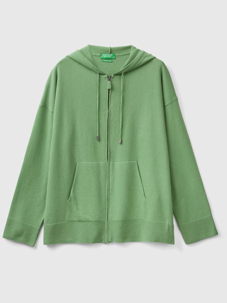 Benetton Sage Green Cashmere Blend Hood Crew Neck Sweaters Dames Groen | BE696949