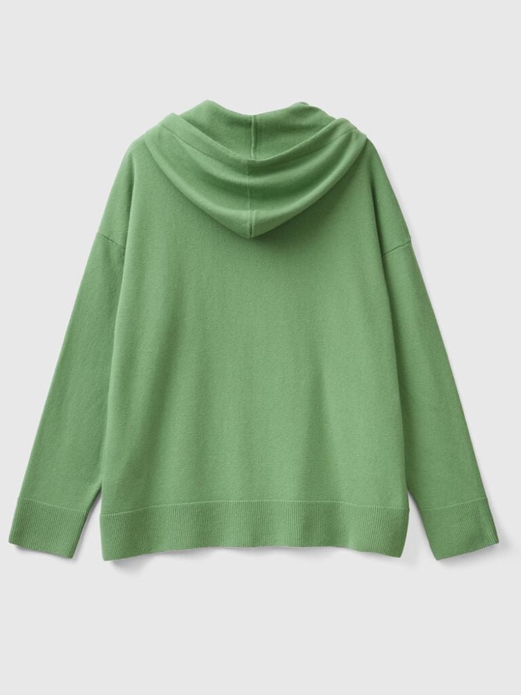 Benetton Sage Green Cashmere Blend Hood Crew Neck Sweaters Dames Groen | BE696949