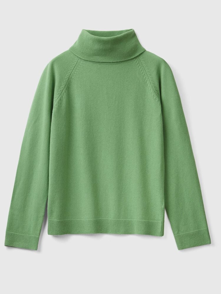 Benetton Sage Green Wol And Cashmere Blend Turtleneck High Neck Sweaters Dames Groen | BE870623