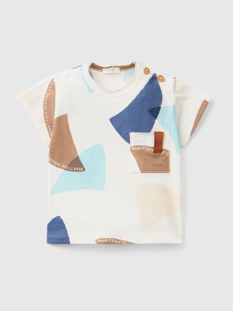 Benetton Sail Print T-shirts Kinderen Wit | BE327743