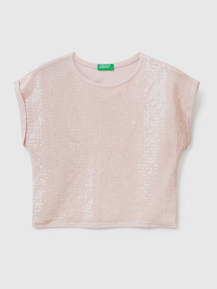 Benetton Sequins Short Sleeve T-shirts Kinderen Roze | BE255155