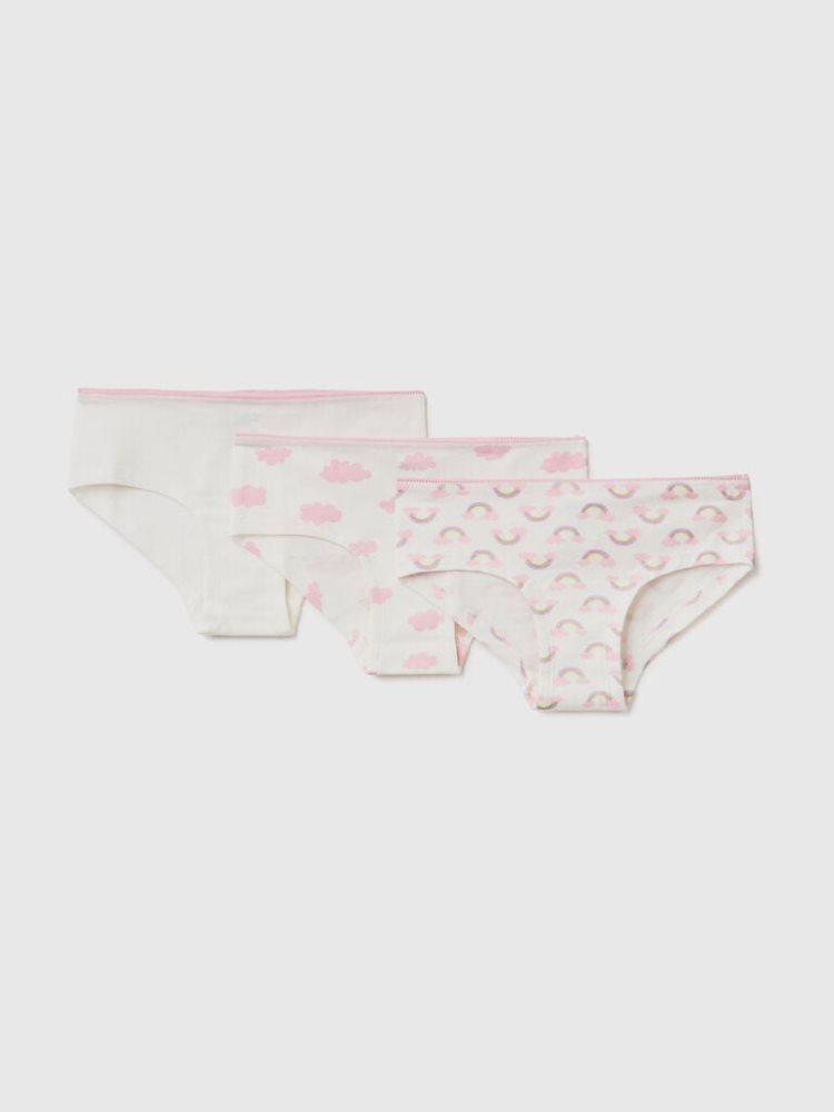 Benetton Set Of Three Pairs Of Stretch Katoenen Slips Kinderen Wit | BE235664