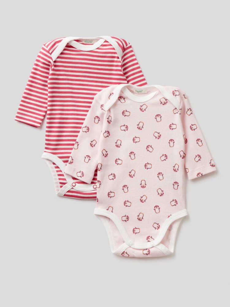 Benetton Set Of Two 100% Katoenen Bodysuits Kinderen Roze | BE042284