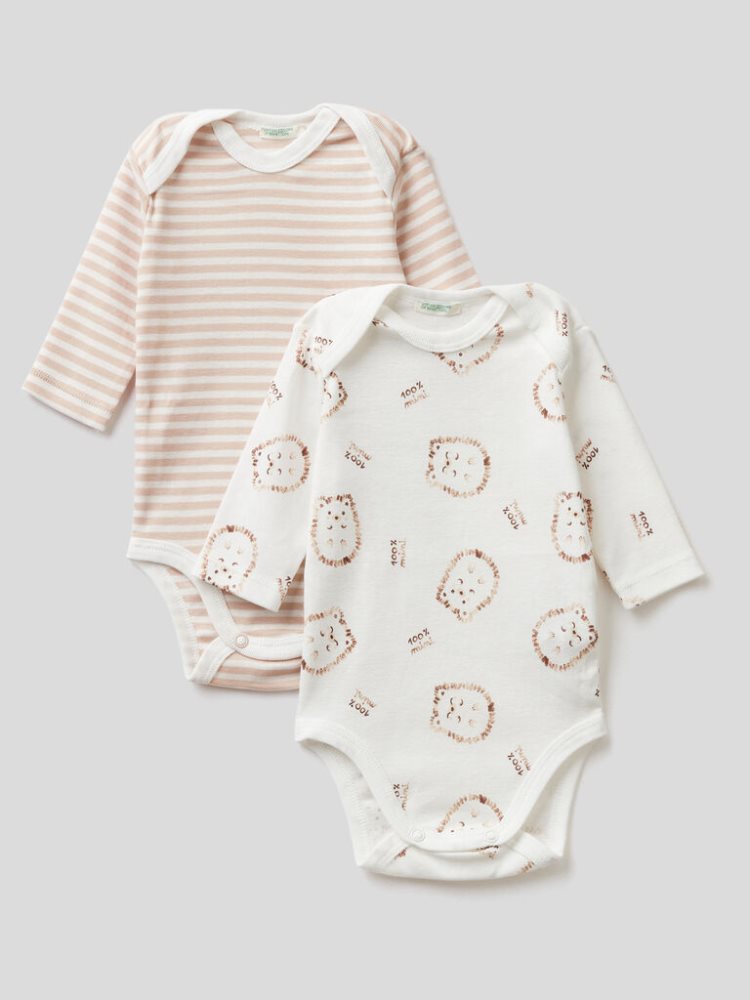 Benetton Set Of Two 100% Katoenen Bodysuits Kinderen Beige | BE061899