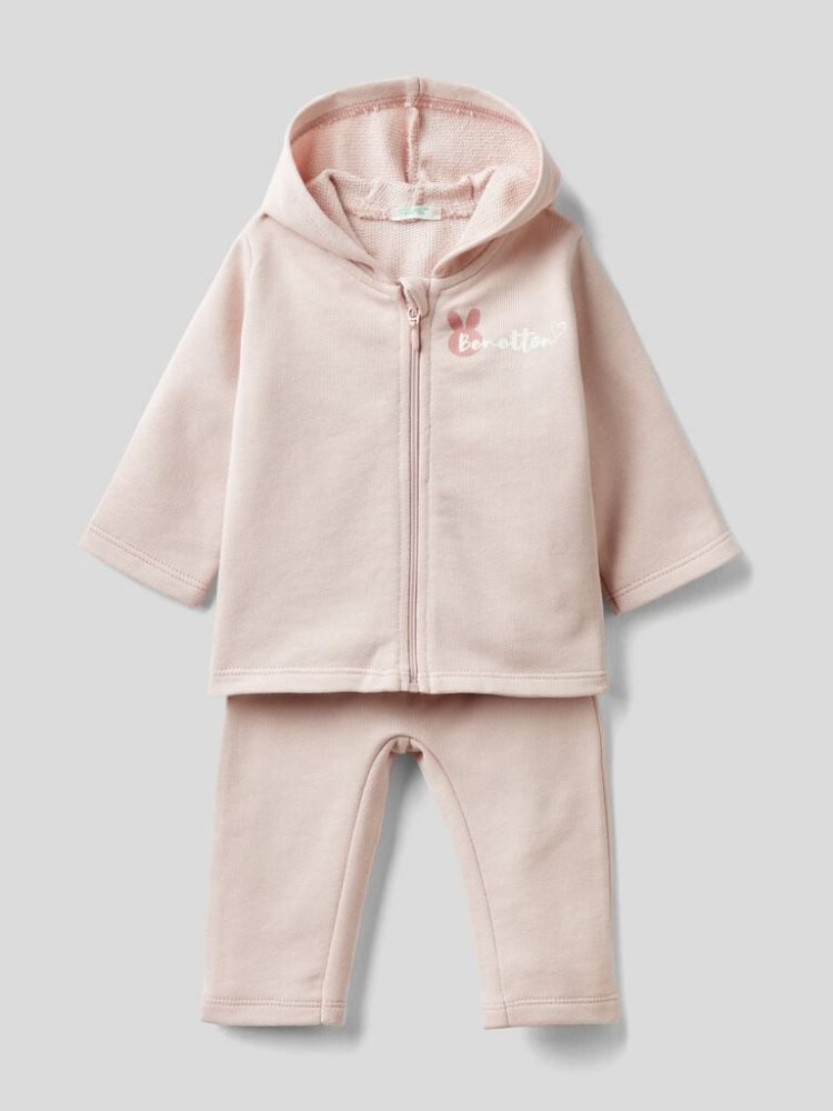 Benetton Set Warm Organic Katoenen Outfit Kinderen Roze | BE350007