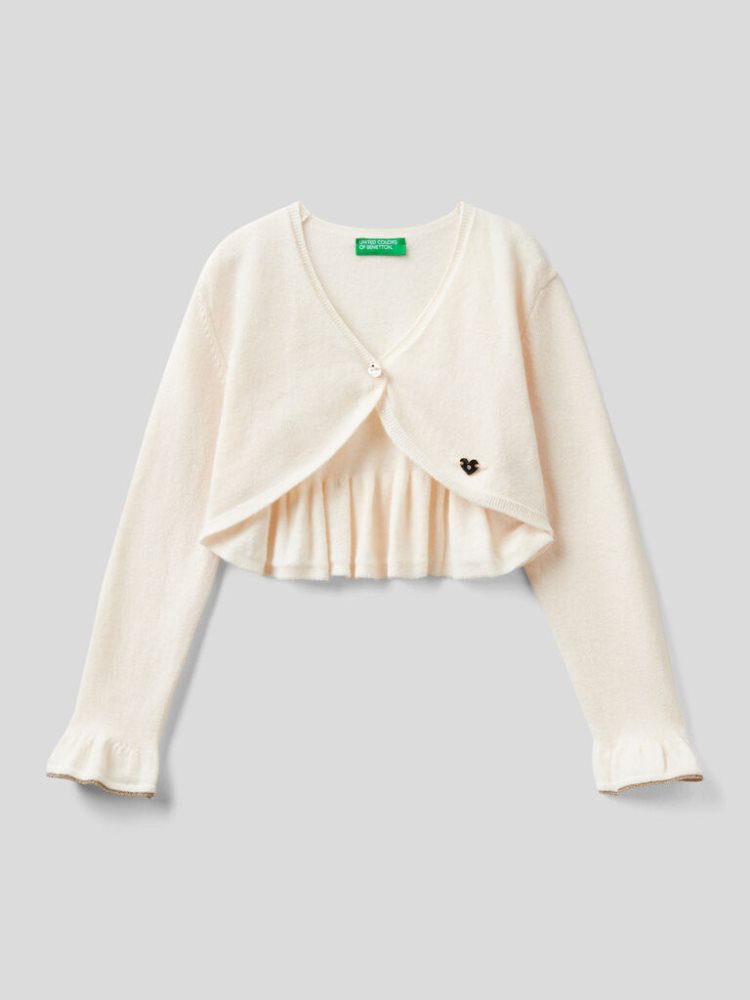 Benetton Shawl Rouches Cardigan Kinderen Wit | BE570461