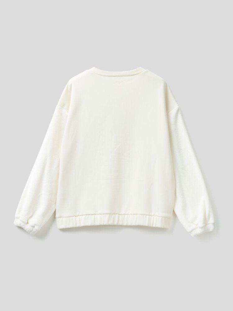 Benetton Sheep Fur Sleeves Sweatshirt Dames Wit | BE075930