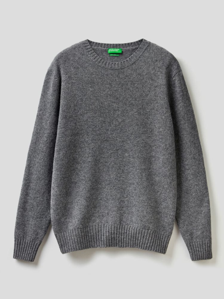 Benetton Shetland Wol Crew Neck Sweaters Heren Donkergrijs | BE115731