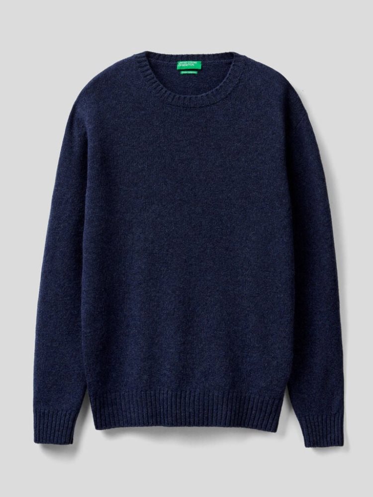 Benetton Shetland Wol Crew Neck Sweaters Heren Blauw | BE344684