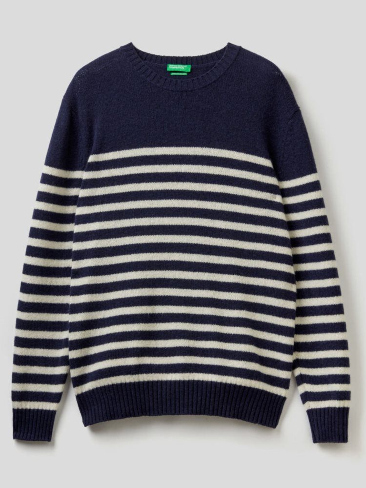 Benetton Shetland Wol Crew Neck Sweaters Heren Donkerblauw | BE347352