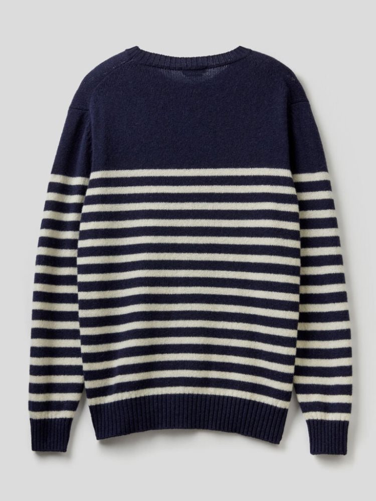 Benetton Shetland Wol Crew Neck Sweaters Heren Donkerblauw | BE347352