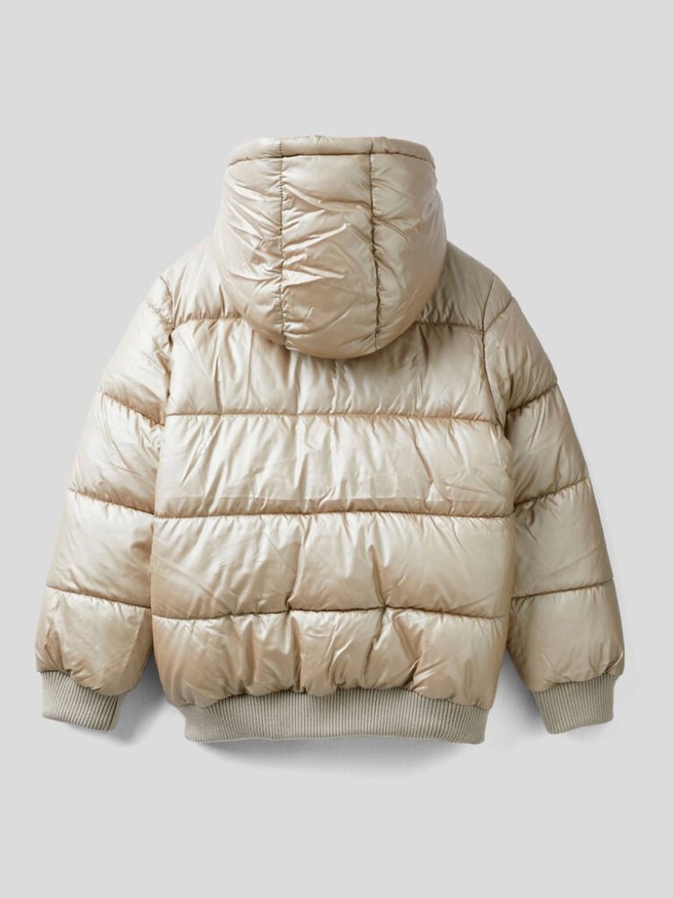 Benetton Shiny Maxi Zip Padded Jackets Kinderen Beige | BE729816