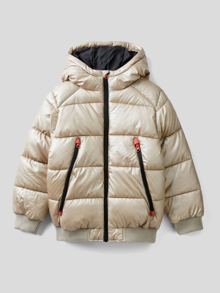 Benetton Shiny Maxi Zip Padded Jackets Kinderen Beige | BE729816