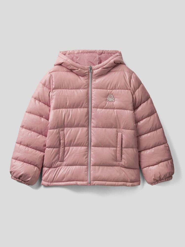 Benetton Shiny Puffer Padded Jackets Kinderen Roze | BE586541