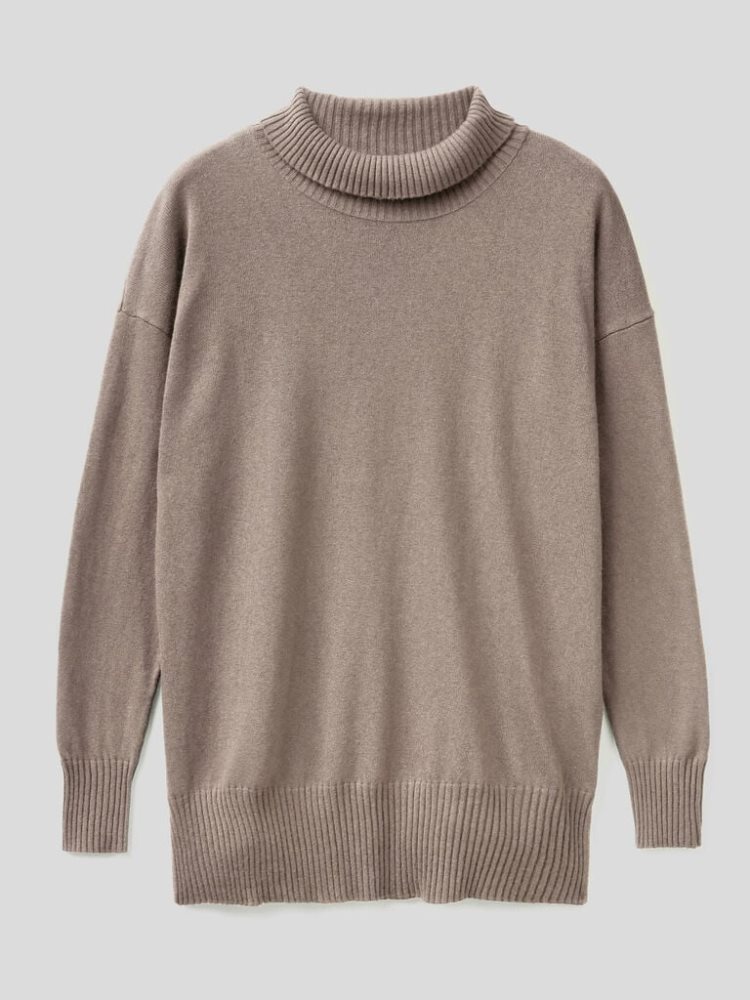 Benetton Silk And Cashmere Blend Turtleneck Jumpers Dames Beige | BE335145