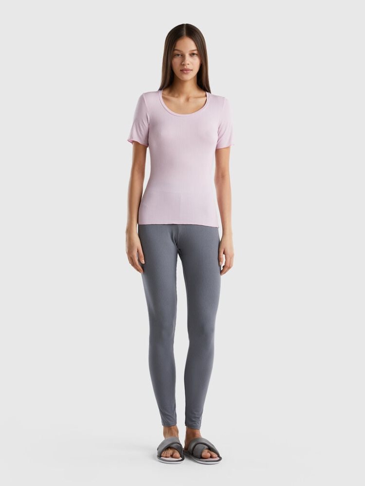 Benetton Slim Fit Geribbeld T-shirts Dames Lilac | BE743084