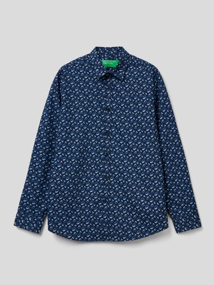 Benetton Slim Fit Patterned Overhemd Heren Blauw | BE027694