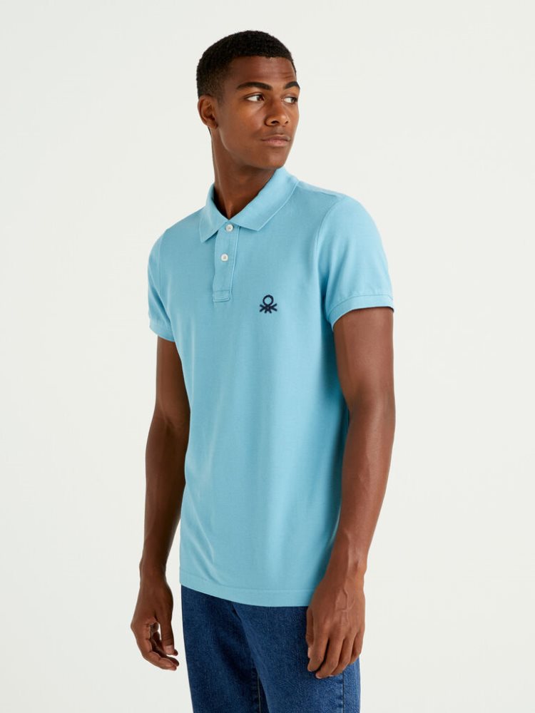 Benetton Slim Fit Short Sleeve Polos Heren Lichtblauw | BE047291