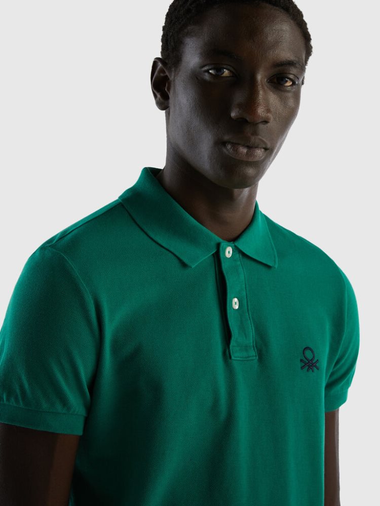 Benetton Slim Fit Short Sleeve Polos Heren Donkergroen | BE991436