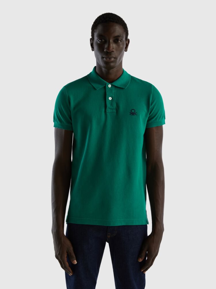 Benetton Slim Fit Short Sleeve Polos Heren Donkergroen | BE991436