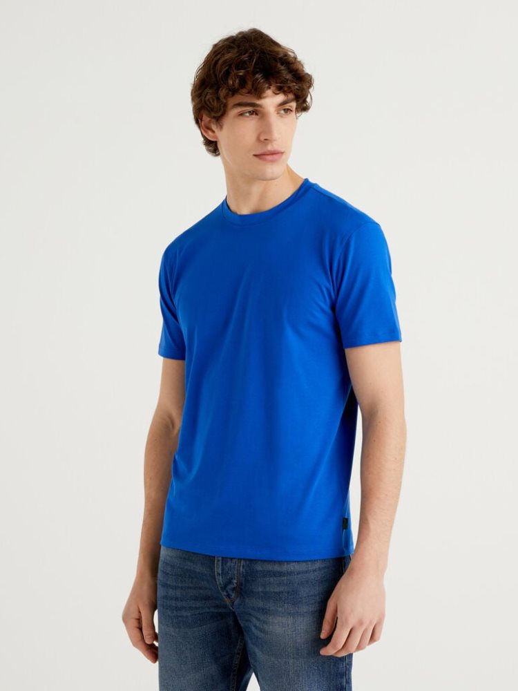 Benetton Slim Fit Stretch Katoenen Short Sleeve T-shirts Heren Blauw | BE867877