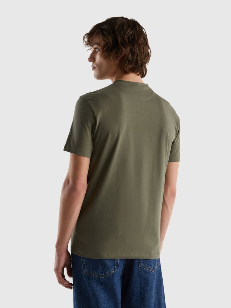 Benetton Slim Fit Stretch Katoenen Short Sleeve T-shirts Heren Groen | BE902478