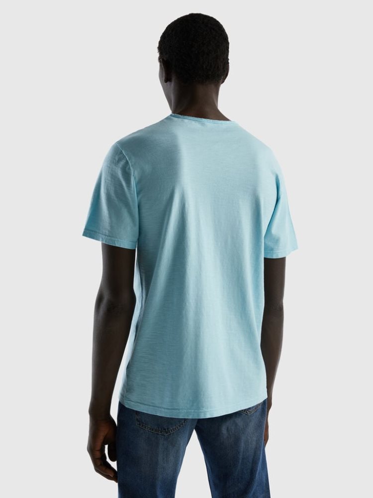 Benetton Slub Katoenen Short Sleeve T-shirts Heren Turquoise | BE392754